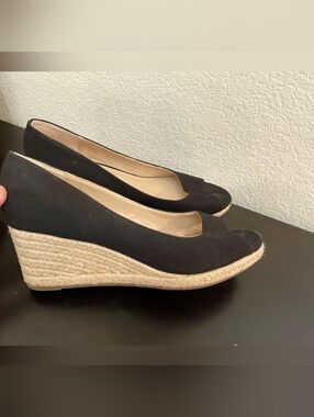 Bandolino Black Wedge Boho Sandals Shoes 8 Vacation Beach Summer Cruise Dressy